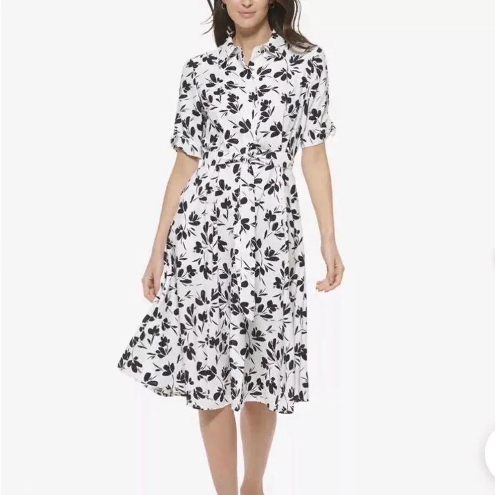 Calvin Klein Black and White Floral Midi Dress